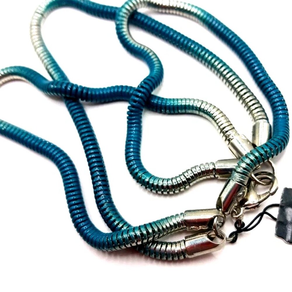 Blue + Silver Triple Row Stretchy Metal Bracelet-8 Inches  New With Tags -Unisex - Picture 2 of 8